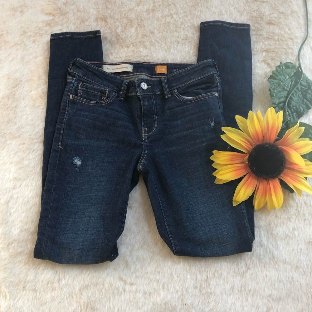 Anthropologie dark wash distressed skinny jeans